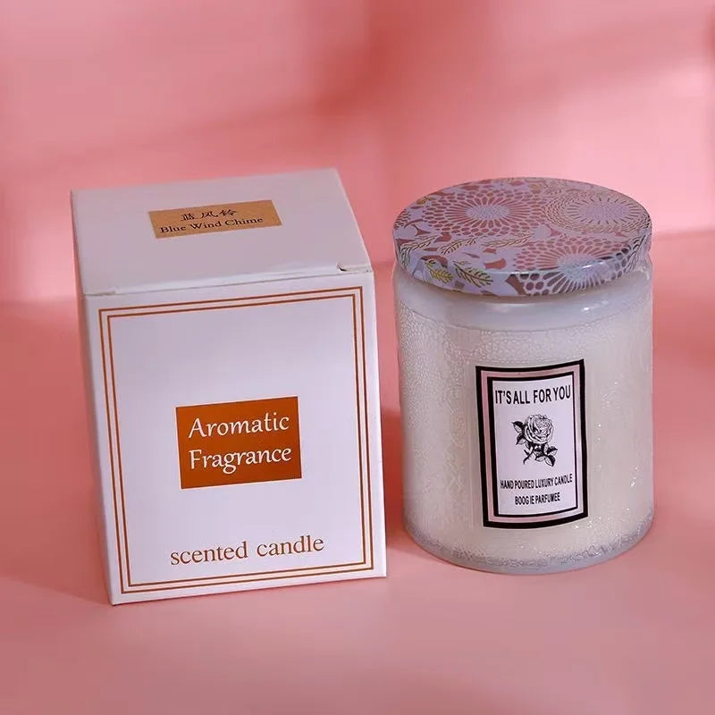 embossed glass cup candle.