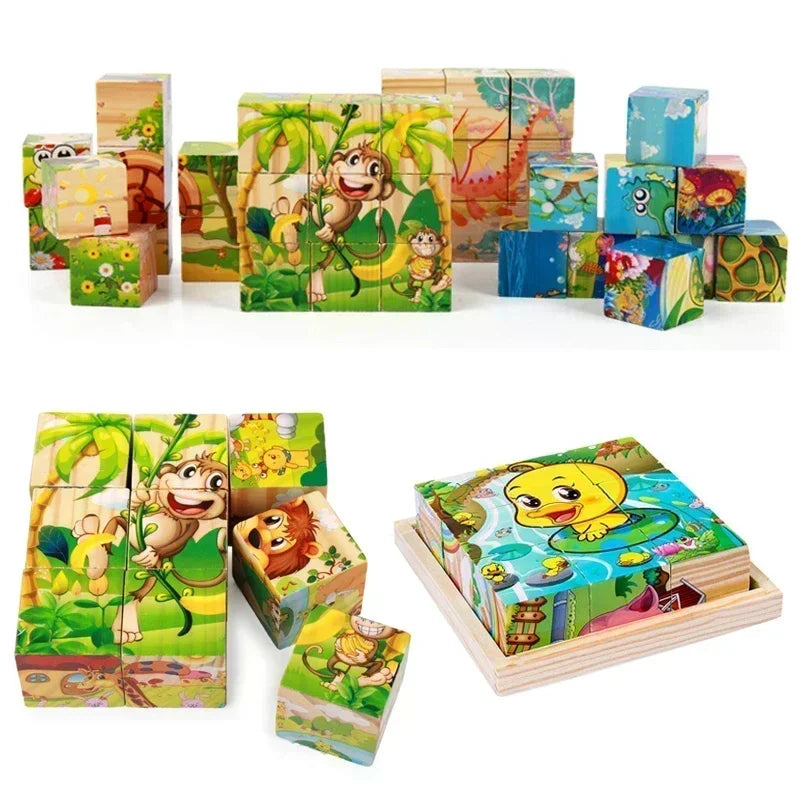 3D Cube Wooden Puzzle Blocks.