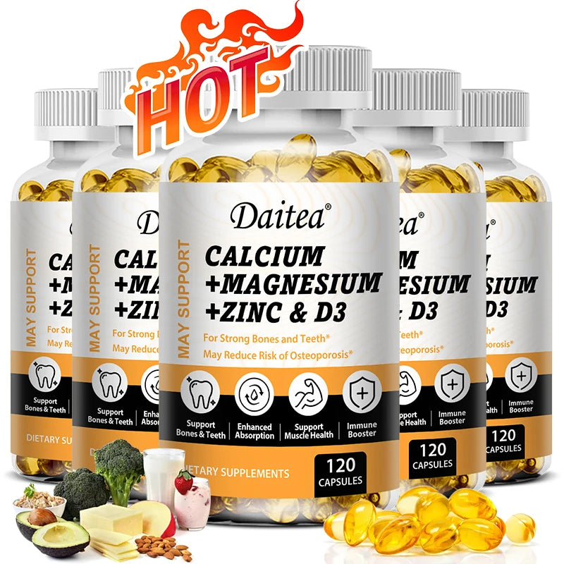 Calcium, Magnesium, Zinc + Vitamin D3 for Healthy Bones and Muscles,