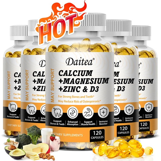 Calcium, Magnesium, Zinc + Vitamin D3 for Healthy Bones and Muscles,