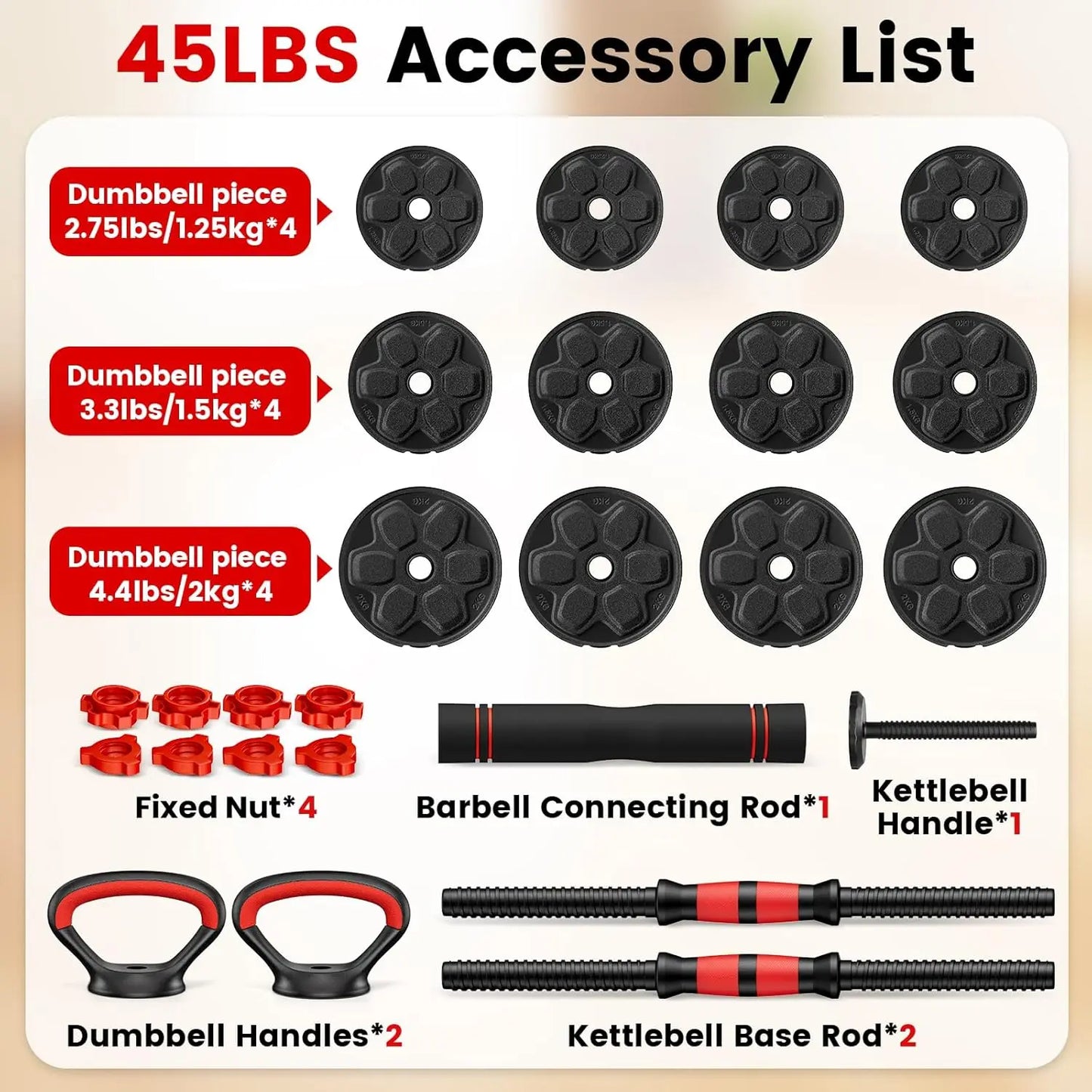 Adjustable Dumbbell Set, 20-90lbs.