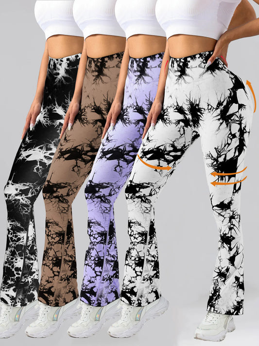 Women's Tie-dye flared yoga pants, High-waisted hip