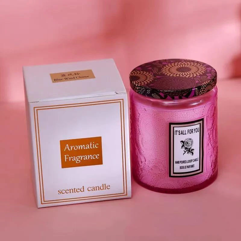 embossed glass cup candle.