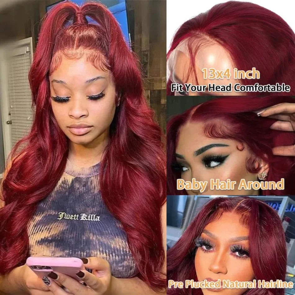 Body Wave Burgundy, Human Hair wig.