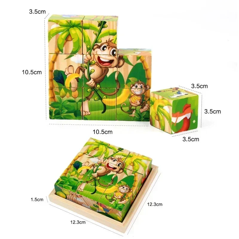 3D Cube Wooden Puzzle Blocks.