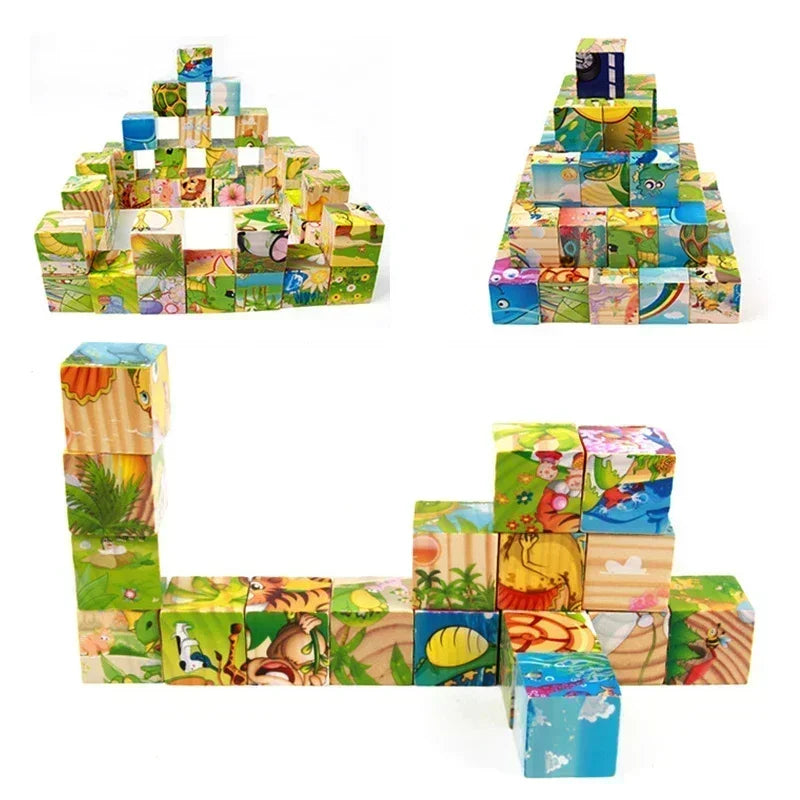 3D Cube Wooden Puzzle Blocks.