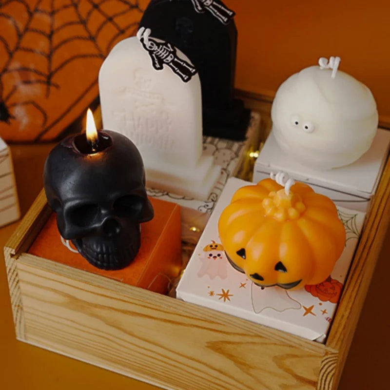 Halloween Pumpkin Skull Candles.