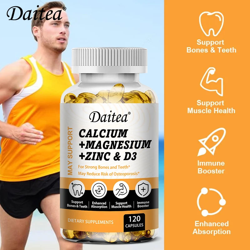 Calcium, Magnesium, Zinc + Vitamin D3 for Healthy Bones and Muscles,