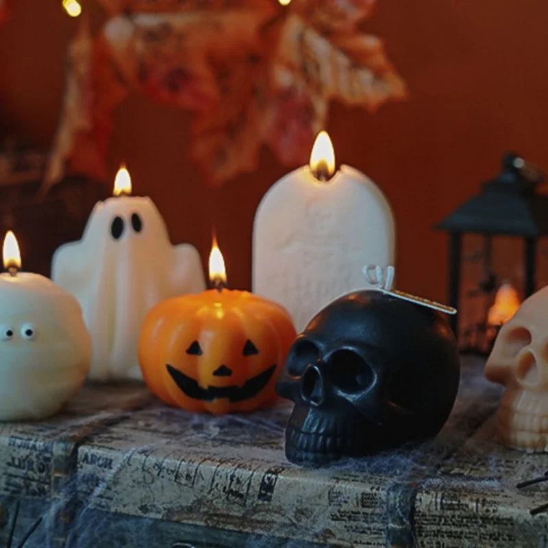 Halloween Pumpkin Skull Candles.