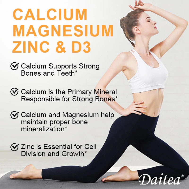 Calcium, Magnesium, Zinc + Vitamin D3 for Healthy Bones and Muscles,