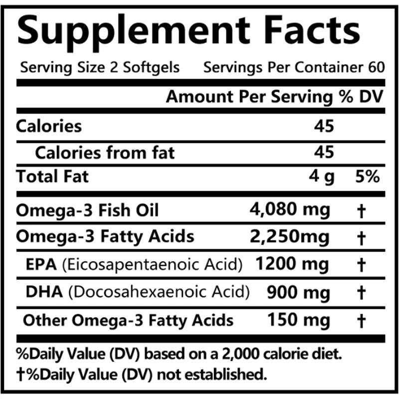 Premium Omega 3 Fish Oil High Supports Brain & Heart Health