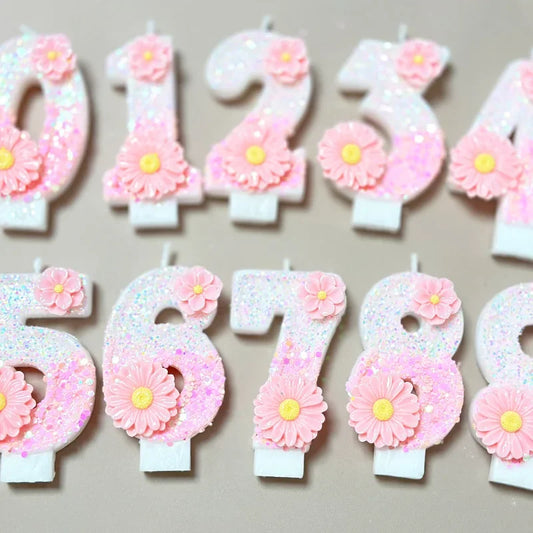 Pink Daisy White Candles.